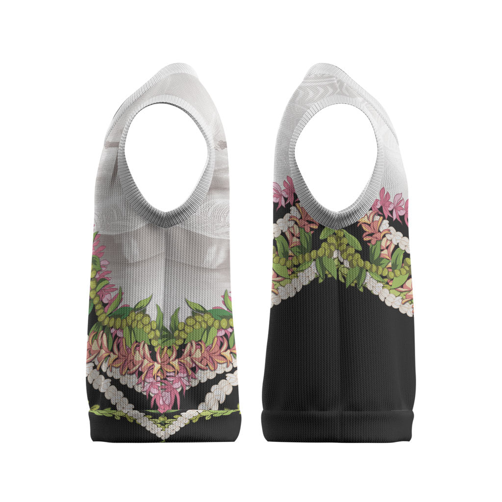 Hawaii Mokihana Mix Pikake Leis Mahalo 'Olelo Christmas Knitted V-Neck Vest White Tapa LT7 - Polynesian Pride
