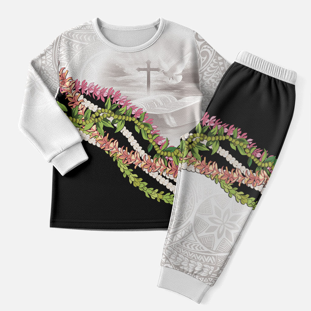 Hawaii Mokihana Mix Pikake Leis Mahalo 'Olelo Christmas Pajama Set White Tapa LT7 Men White - Polynesian Pride