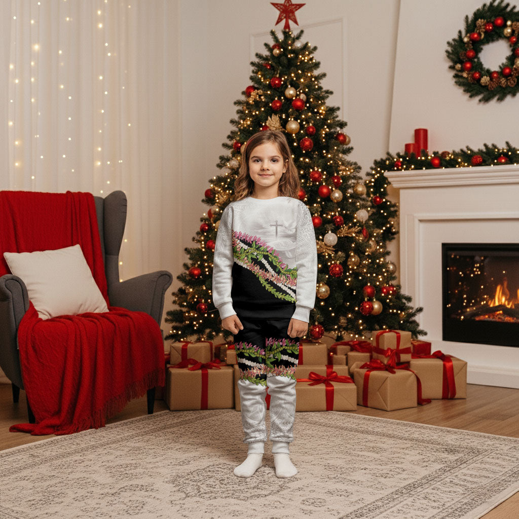 Hawaii Mokihana Mix Pikake Leis Mahalo 'Olelo Christmas Pajama Set White Tapa LT7 Kid White - Polynesian Pride