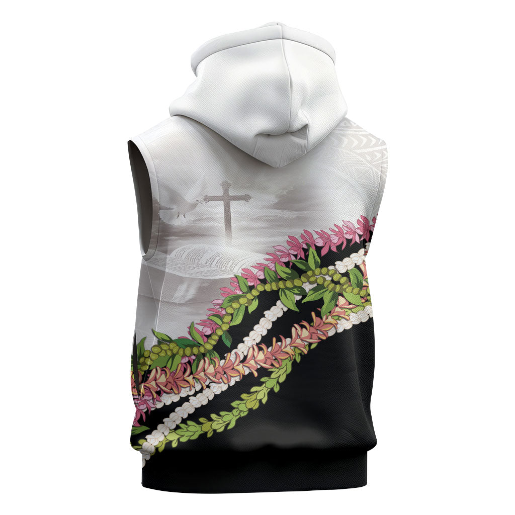 Hawaii Mokihana Mix Pikake Leis Mahalo 'Olelo Sleeveless Hoodie White Tapa LT7 - Polynesian Pride