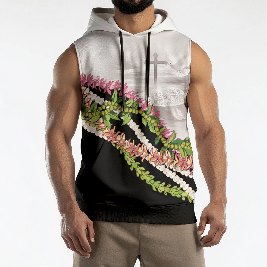 Hawaii Mokihana Mix Pikake Leis Mahalo 'Olelo Sleeveless Hoodie White Tapa LT7 - Polynesian Pride