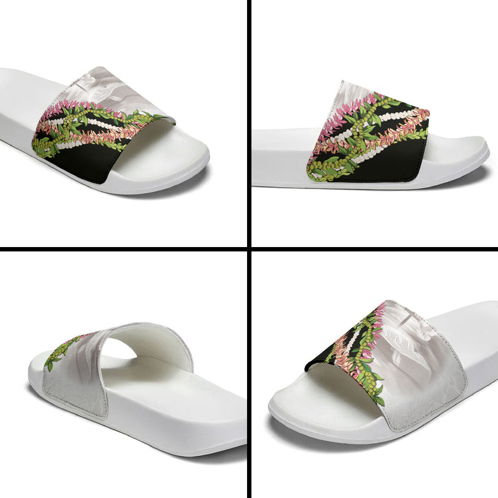Hawaii Mokihana Mix Pikake Leis Mahalo 'Olelo Slide Sandals White Tapa LT7 - Polynesian Pride