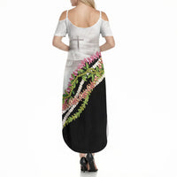 Hawaii Mokihana Mix Pikake Leis Mahalo 'Olelo Summer Maxi Dress White Tapa LT7 - Polynesian Pride