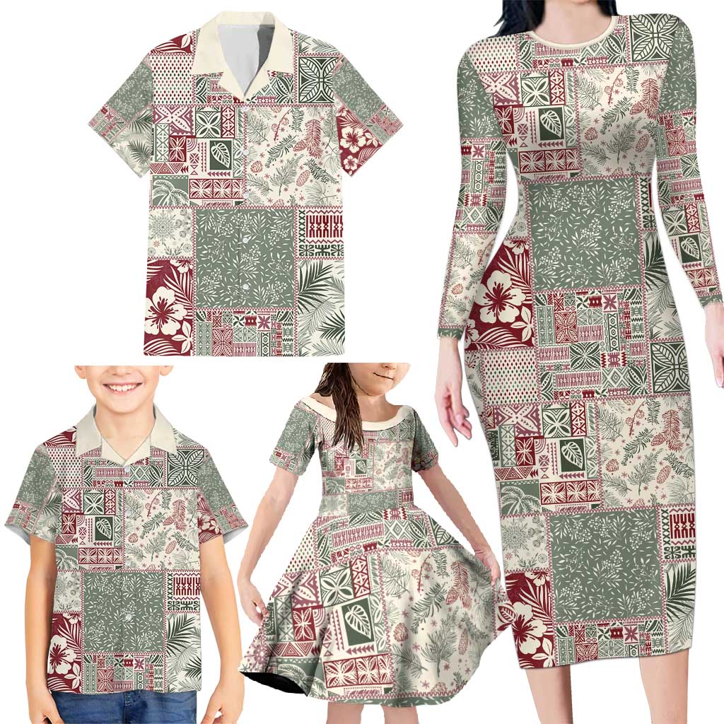Aloha Hawaii Pastel Christmas Patchwork Family Matching Long Sleeve Bodycon Dress and Hawaiian Shirt Classic Style LT7 - Polynesian Pride