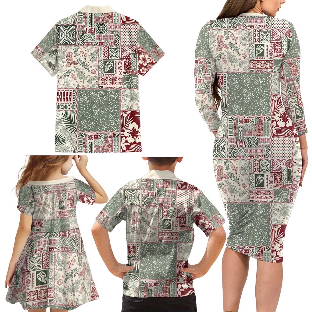 Aloha Hawaii Pastel Christmas Patchwork Family Matching Long Sleeve Bodycon Dress and Hawaiian Shirt Classic Style LT7 - Polynesian Pride