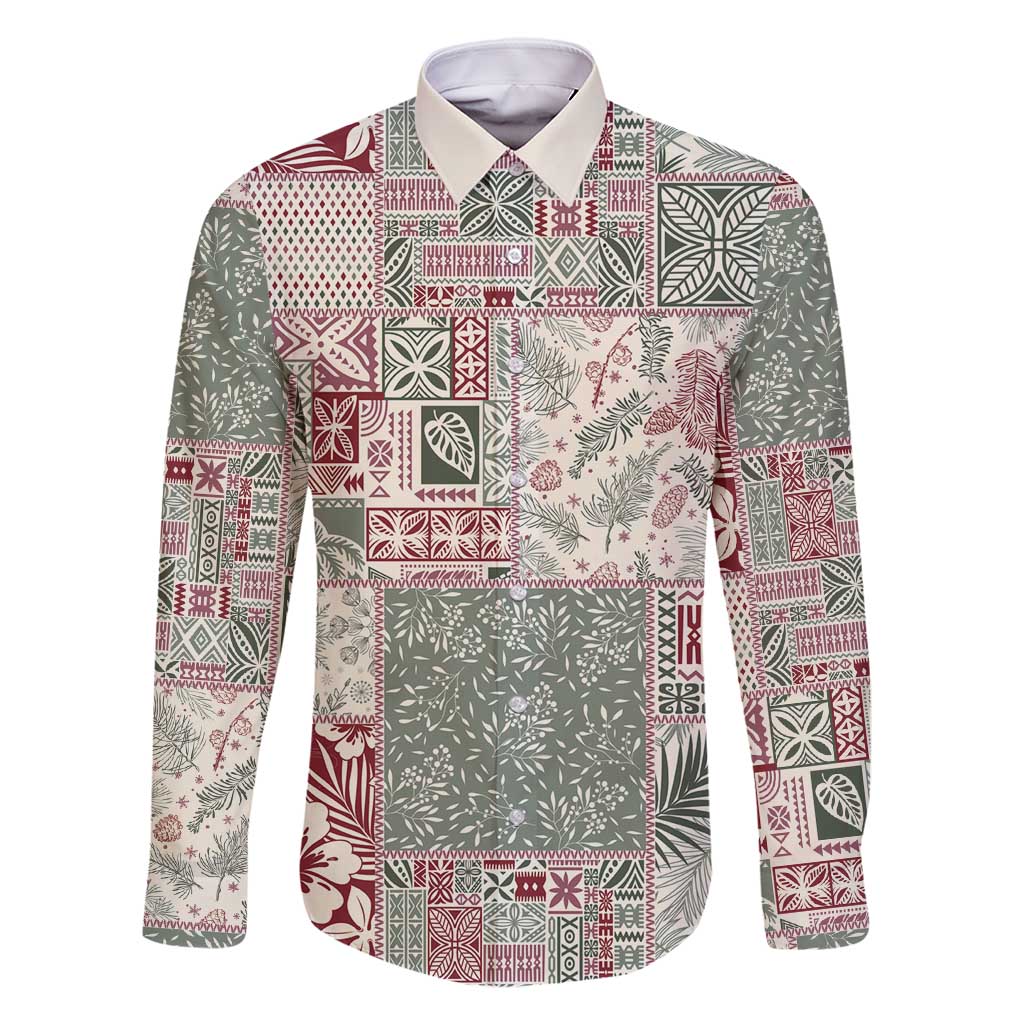 Aloha Hawaii Pastel Christmas Patchwork Family Matching Long Sleeve Bodycon Dress and Hawaiian Shirt Classic Style LT7 Dad's Shirt - Long Sleeve Pastel Green - Polynesian Pride