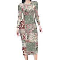 Aloha Hawaii Pastel Christmas Patchwork Family Matching Long Sleeve Bodycon Dress and Hawaiian Shirt Classic Style LT7 Mom's Dress Pastel Green - Polynesian Pride