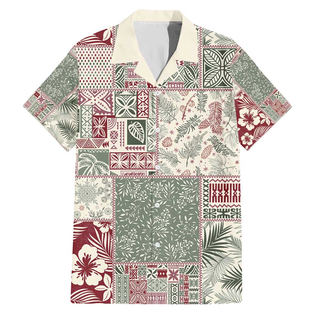 Aloha Hawaii Pastel Christmas Patchwork Family Matching Mermaid Dress and Hawaiian Shirt Classic Style LT7 Dad's Shirt - Short Sleeve Pastel Green - Polynesian Pride