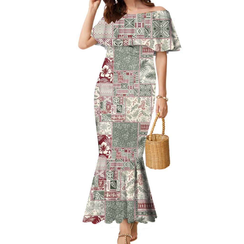 Aloha Hawaii Pastel Christmas Patchwork Family Matching Mermaid Dress and Hawaiian Shirt Classic Style LT7 Mom's Dress Pastel Green - Polynesian Pride