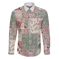 Aloha Hawaii Pastel Christmas Patchwork Family Matching Off The Shoulder Long Sleeve Dress and Hawaiian Shirt Classic Style LT7 Dad's Shirt - Long Sleeve Pastel Green - Polynesian Pride