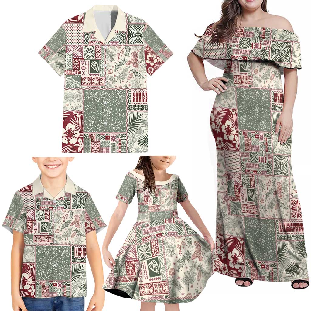 Aloha Hawaii Pastel Christmas Patchwork Family Matching Off Shoulder Maxi Dress and Hawaiian Shirt Classic Style LT7 - Polynesian Pride