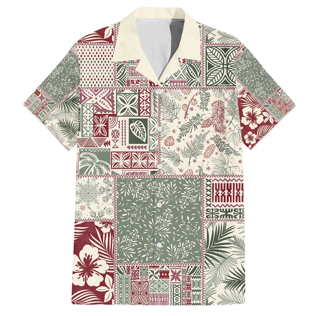 Aloha Hawaii Pastel Christmas Patchwork Family Matching Off Shoulder Maxi Dress and Hawaiian Shirt Classic Style LT7 Dad's Shirt - Short Sleeve Pastel Green - Polynesian Pride