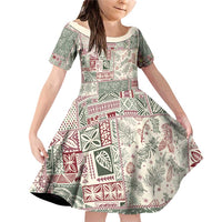 Aloha Hawaii Pastel Christmas Patchwork Family Matching Off Shoulder Short Dress and Hawaiian Shirt Classic Style LT7 Daughter's Dress Pastel Green - Polynesian Pride
