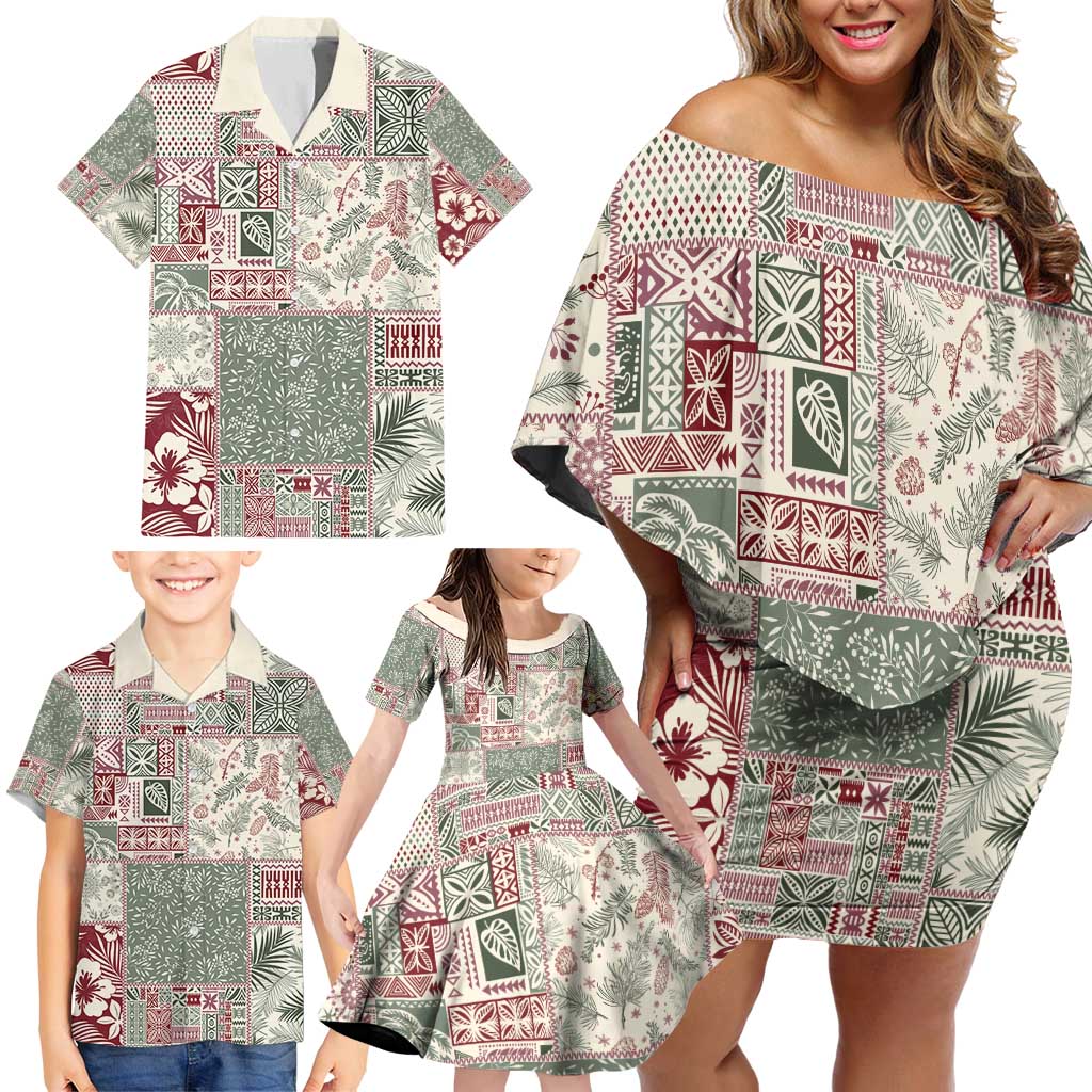 Aloha Hawaii Pastel Christmas Patchwork Family Matching Off Shoulder Short Dress and Hawaiian Shirt Classic Style LT7 - Polynesian Pride
