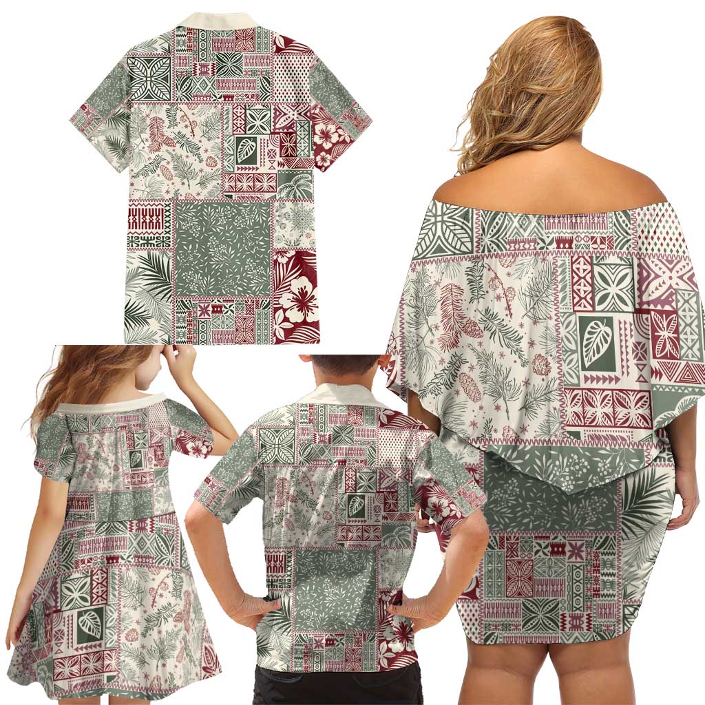 Aloha Hawaii Pastel Christmas Patchwork Family Matching Off Shoulder Short Dress and Hawaiian Shirt Classic Style LT7 - Polynesian Pride