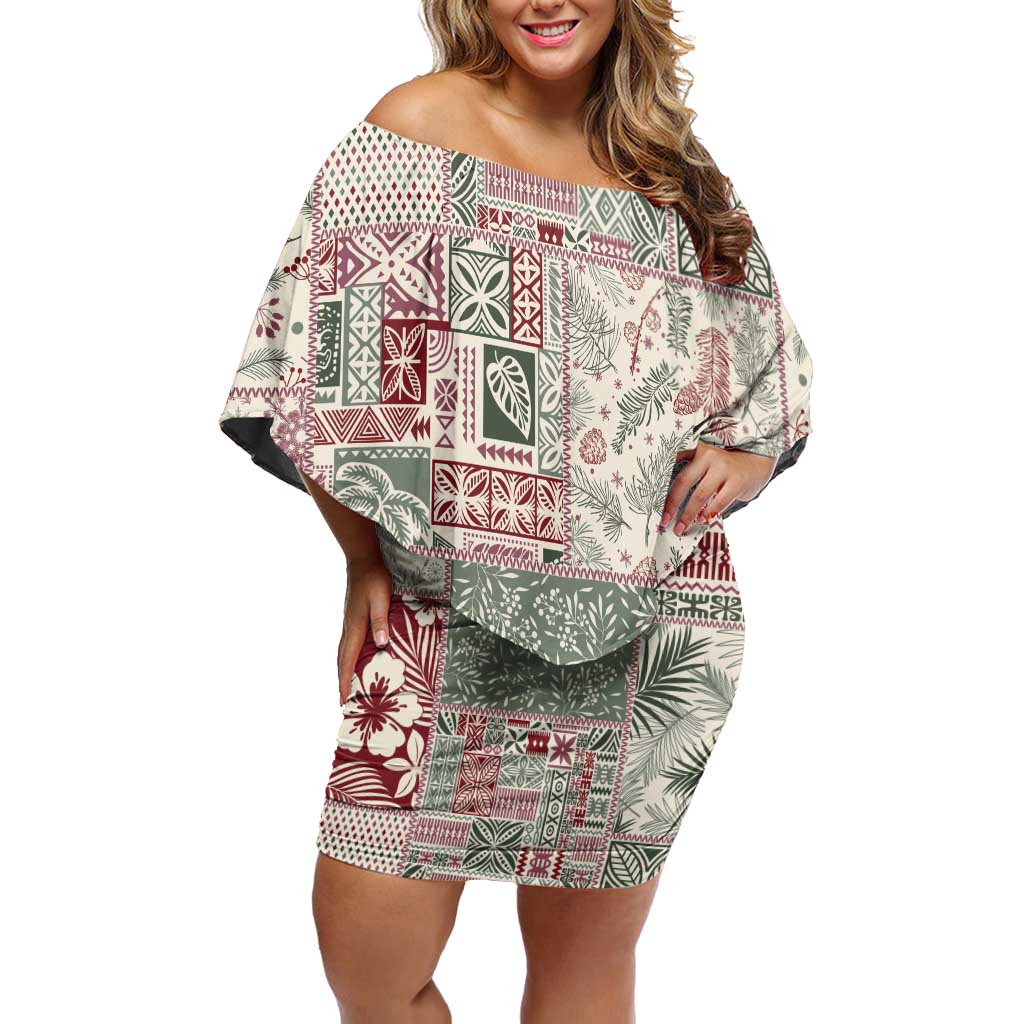 Aloha Hawaii Pastel Christmas Patchwork Family Matching Off Shoulder Short Dress and Hawaiian Shirt Classic Style LT7 Mom's Dress Pastel Green - Polynesian Pride