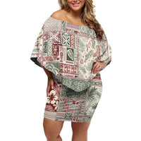 Aloha Hawaii Pastel Christmas Patchwork Family Matching Off Shoulder Short Dress and Hawaiian Shirt Classic Style LT7 Mom's Dress Pastel Green - Polynesian Pride