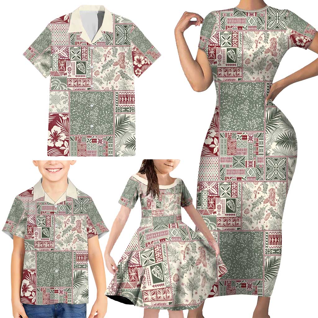 Aloha Hawaii Pastel Christmas Patchwork Family Matching Short Sleeve Bodycon Dress and Hawaiian Shirt Classic Style LT7 - Polynesian Pride