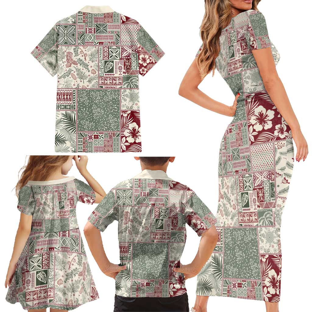 Aloha Hawaii Pastel Christmas Patchwork Family Matching Short Sleeve Bodycon Dress and Hawaiian Shirt Classic Style LT7 - Polynesian Pride