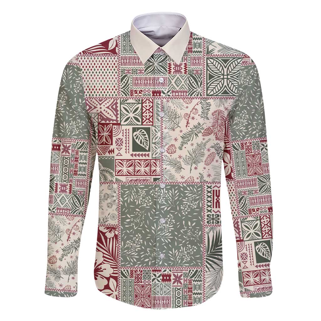 Aloha Hawaii Pastel Christmas Patchwork Family Matching Short Sleeve Bodycon Dress and Hawaiian Shirt Classic Style LT7 Dad's Shirt - Long Sleeve Pastel Green - Polynesian Pride