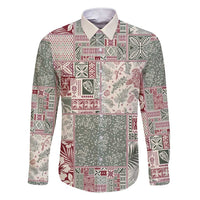 Aloha Hawaii Pastel Christmas Patchwork Family Matching Short Sleeve Bodycon Dress and Hawaiian Shirt Classic Style LT7 Dad's Shirt - Long Sleeve Pastel Green - Polynesian Pride