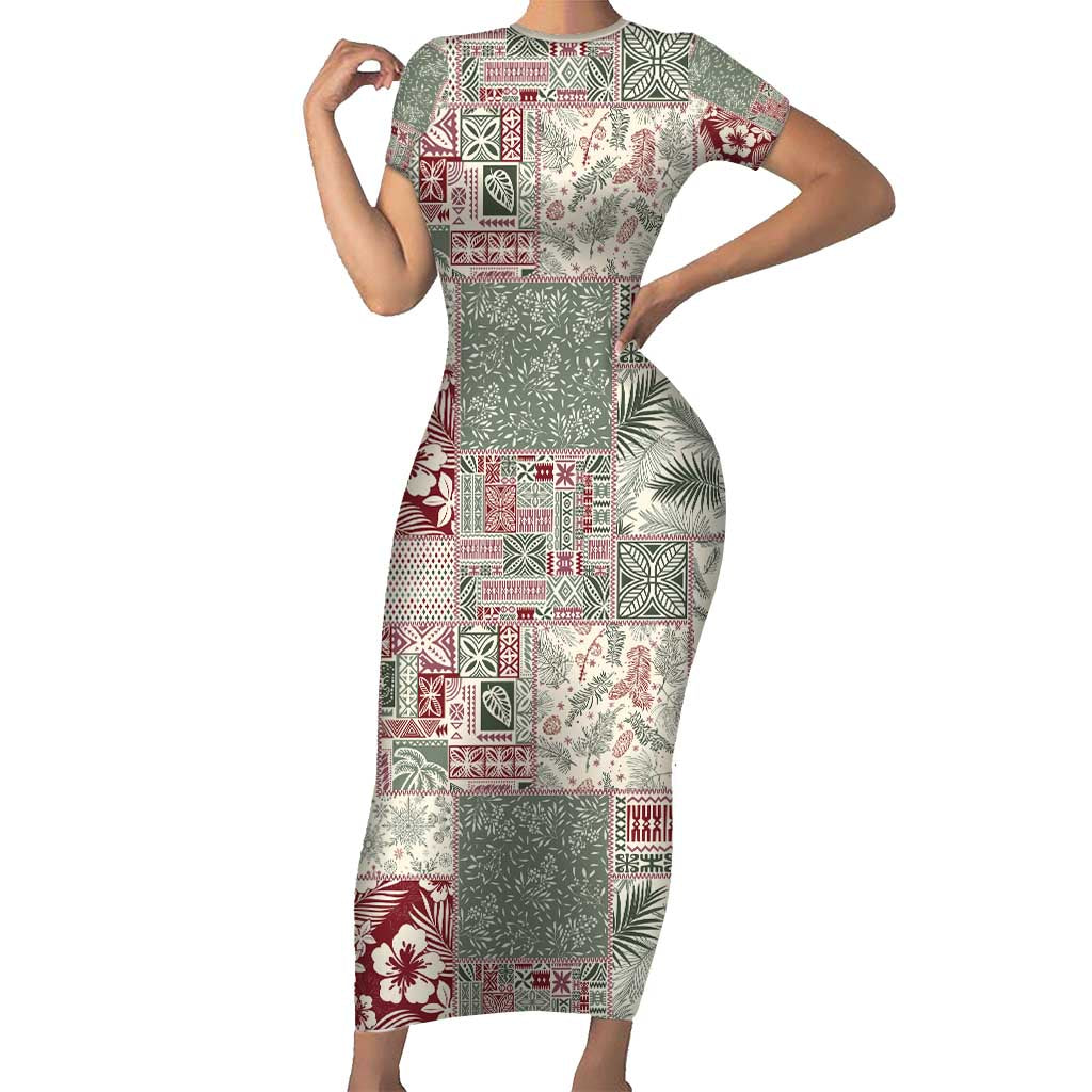 Aloha Hawaii Pastel Christmas Patchwork Family Matching Short Sleeve Bodycon Dress and Hawaiian Shirt Classic Style LT7 Mom's Dress Pastel Green - Polynesian Pride