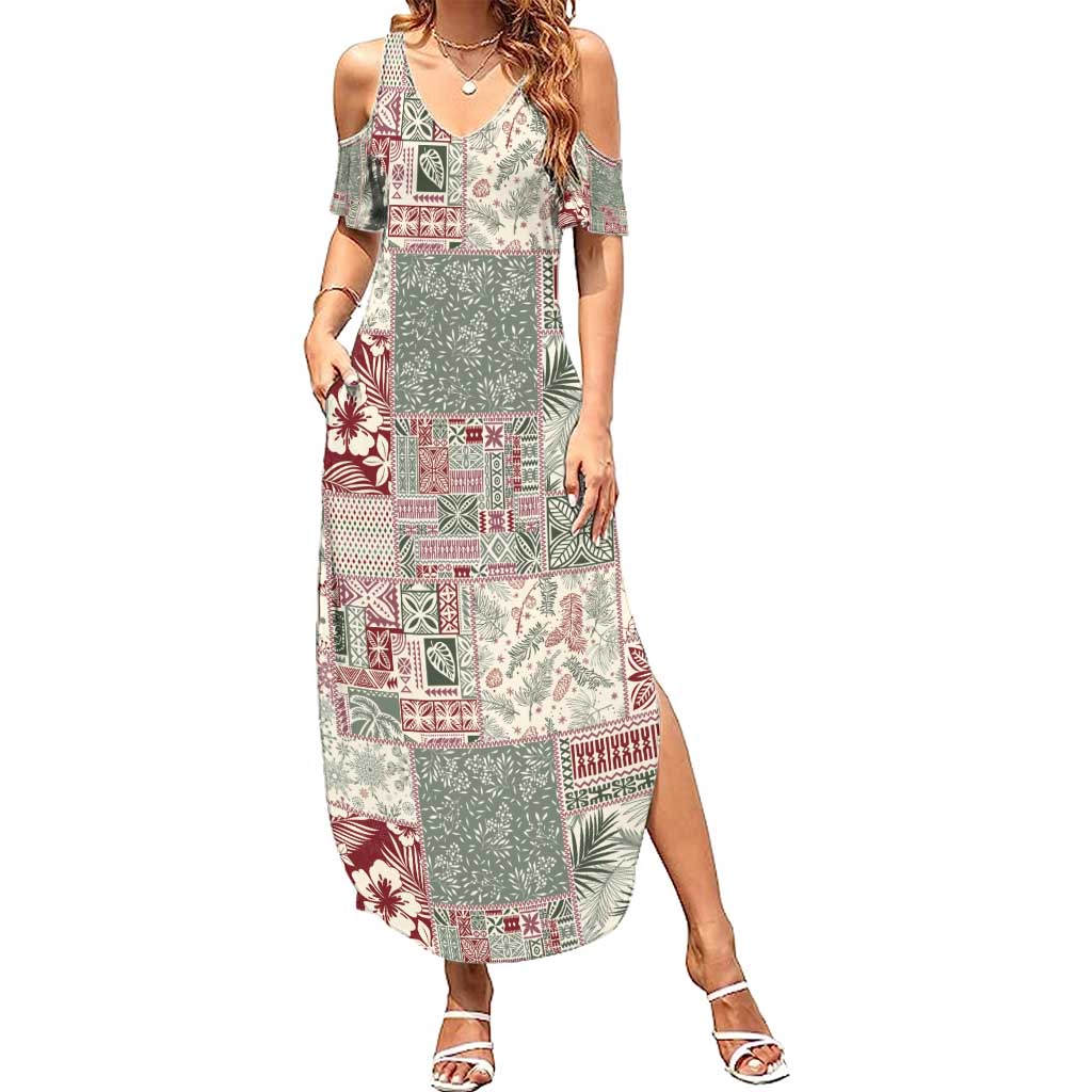 Aloha Hawaii Pastel Christmas Patchwork Family Matching Summer Maxi Dress and Hawaiian Shirt Classic Style LT7 Mom's Dress Pastel Green - Polynesian Pride