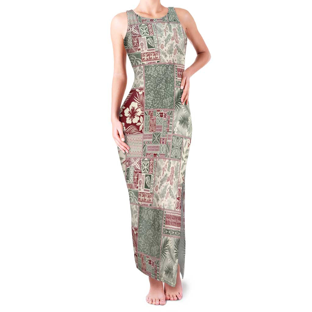 Aloha Hawaii Pastel Christmas Patchwork Family Matching Tank Maxi Dress and Hawaiian Shirt Classic Style LT7 Mom's Dress Pastel Green - Polynesian Pride