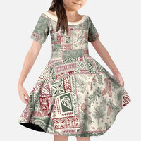 Aloha Hawaii Pastel Christmas Patchwork Kid Short Sleeve Dress Classic Style LT7 KID Pastel Green - Polynesian Pride