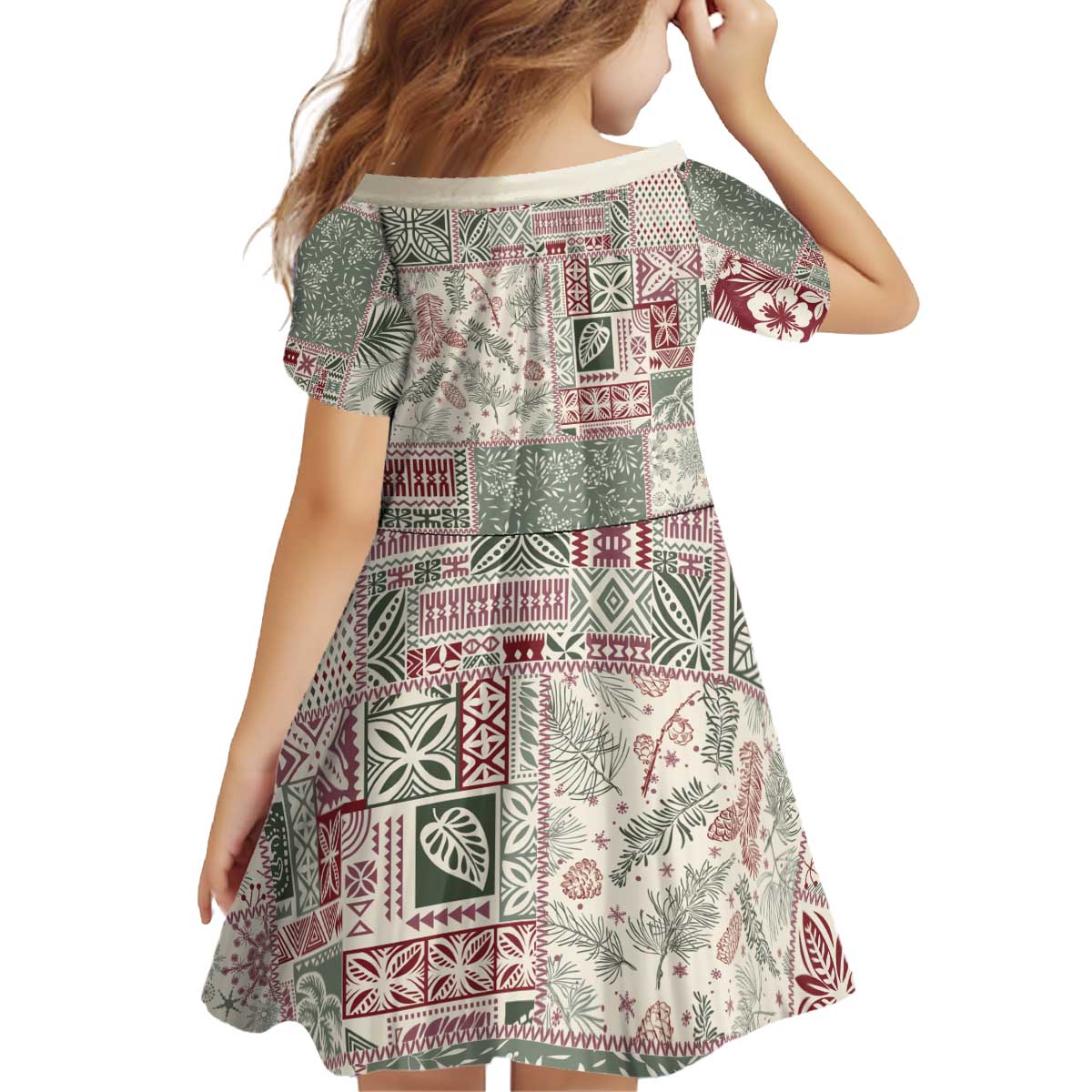 Aloha Hawaii Pastel Christmas Patchwork Kid Short Sleeve Dress Classic Style LT7 - Polynesian Pride