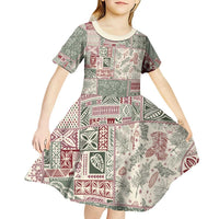 Aloha Hawaii Pastel Christmas Patchwork Kid Short Sleeve Dress Classic Style LT7 - Polynesian Pride