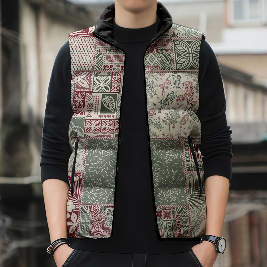 Aloha Hawaii Pastel Christmas Patchwork Sleeveless Puffer Jacket Classic Style - Polynesian Pride
