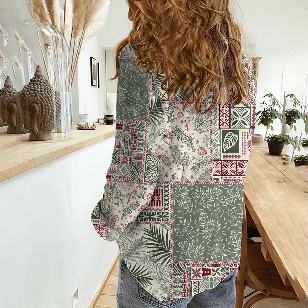 Aloha Hawaii Pastel Christmas Patchwork Women Casual Shirt Classic Style - Polynesian Pride