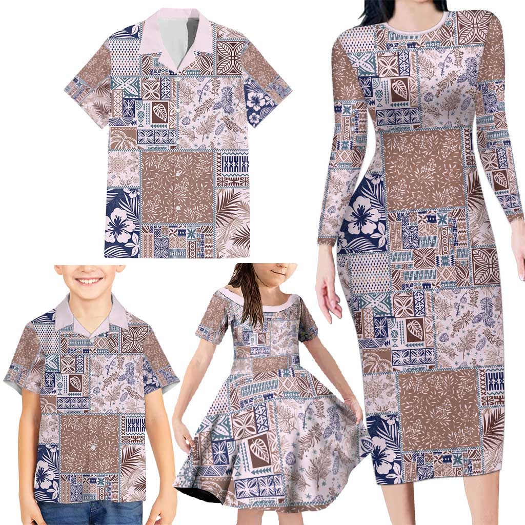 Aloha Hawaii Pastel Christmas Patchwork Family Matching Long Sleeve Bodycon Dress and Hawaiian Shirt Rustic Style LT7 - Polynesian Pride