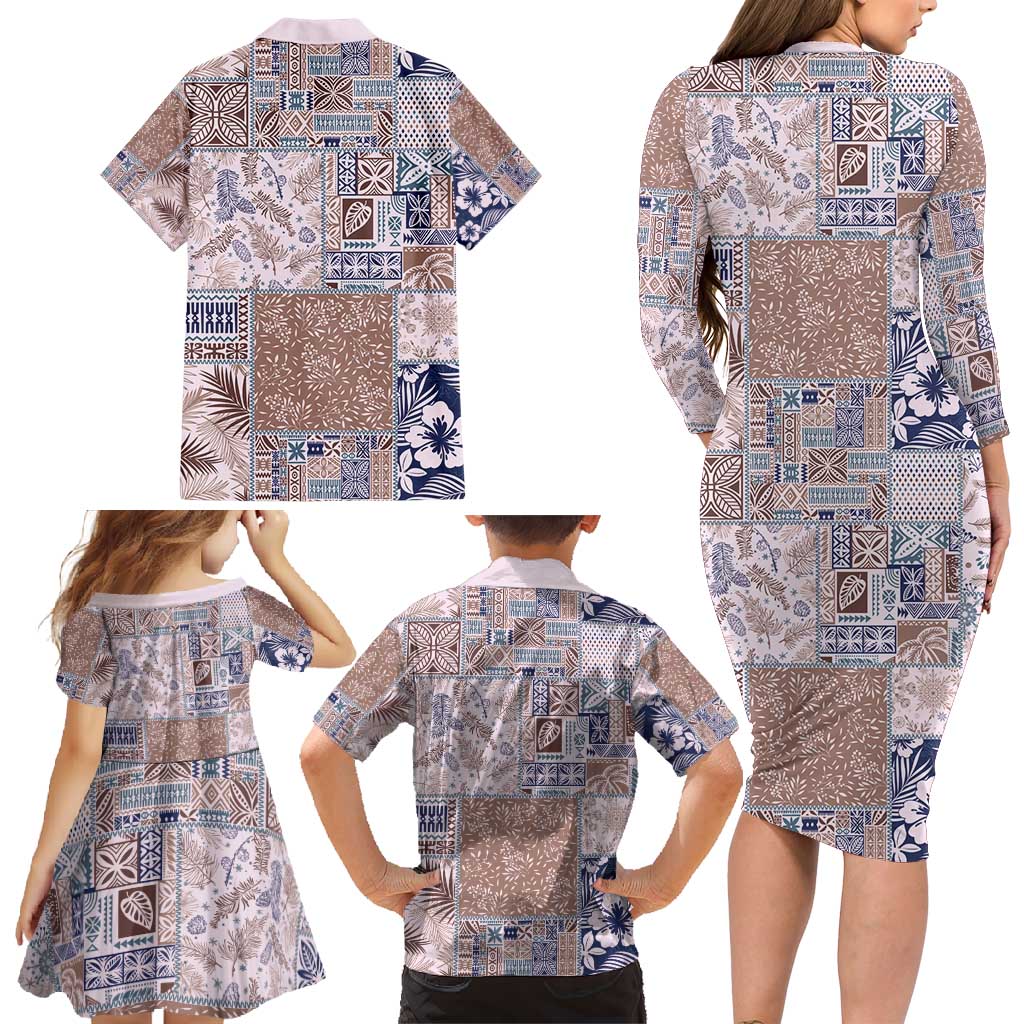 Aloha Hawaii Pastel Christmas Patchwork Family Matching Long Sleeve Bodycon Dress and Hawaiian Shirt Rustic Style LT7 - Polynesian Pride