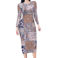 Aloha Hawaii Pastel Christmas Patchwork Family Matching Long Sleeve Bodycon Dress and Hawaiian Shirt Rustic Style LT7 Mom's Dress Beige - Polynesian Pride