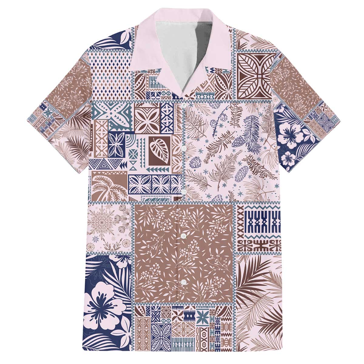 Aloha Hawaii Pastel Christmas Patchwork Family Matching Off The Shoulder Long Sleeve Dress and Hawaiian Shirt Rustic Style LT7 Dad's Shirt - Short Sleeve Beige - Polynesian Pride