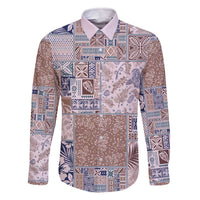 Aloha Hawaii Pastel Christmas Patchwork Family Matching Off The Shoulder Long Sleeve Dress and Hawaiian Shirt Rustic Style LT7 Dad's Shirt - Long Sleeve Beige - Polynesian Pride