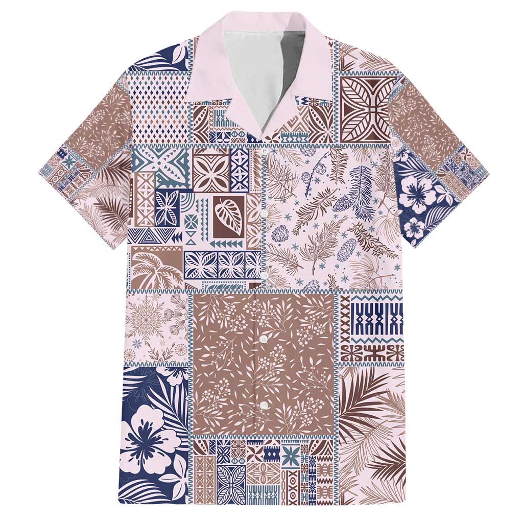 Aloha Hawaii Pastel Christmas Patchwork Family Matching Off Shoulder Short Dress and Hawaiian Shirt Rustic Style - Polynesian Pride