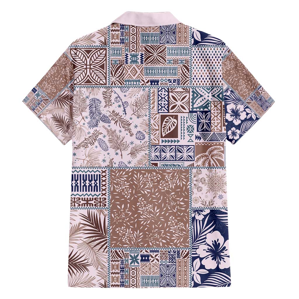 Aloha Hawaii Pastel Christmas Patchwork Family Matching Off Shoulder Short Dress and Hawaiian Shirt Rustic Style - Polynesian Pride