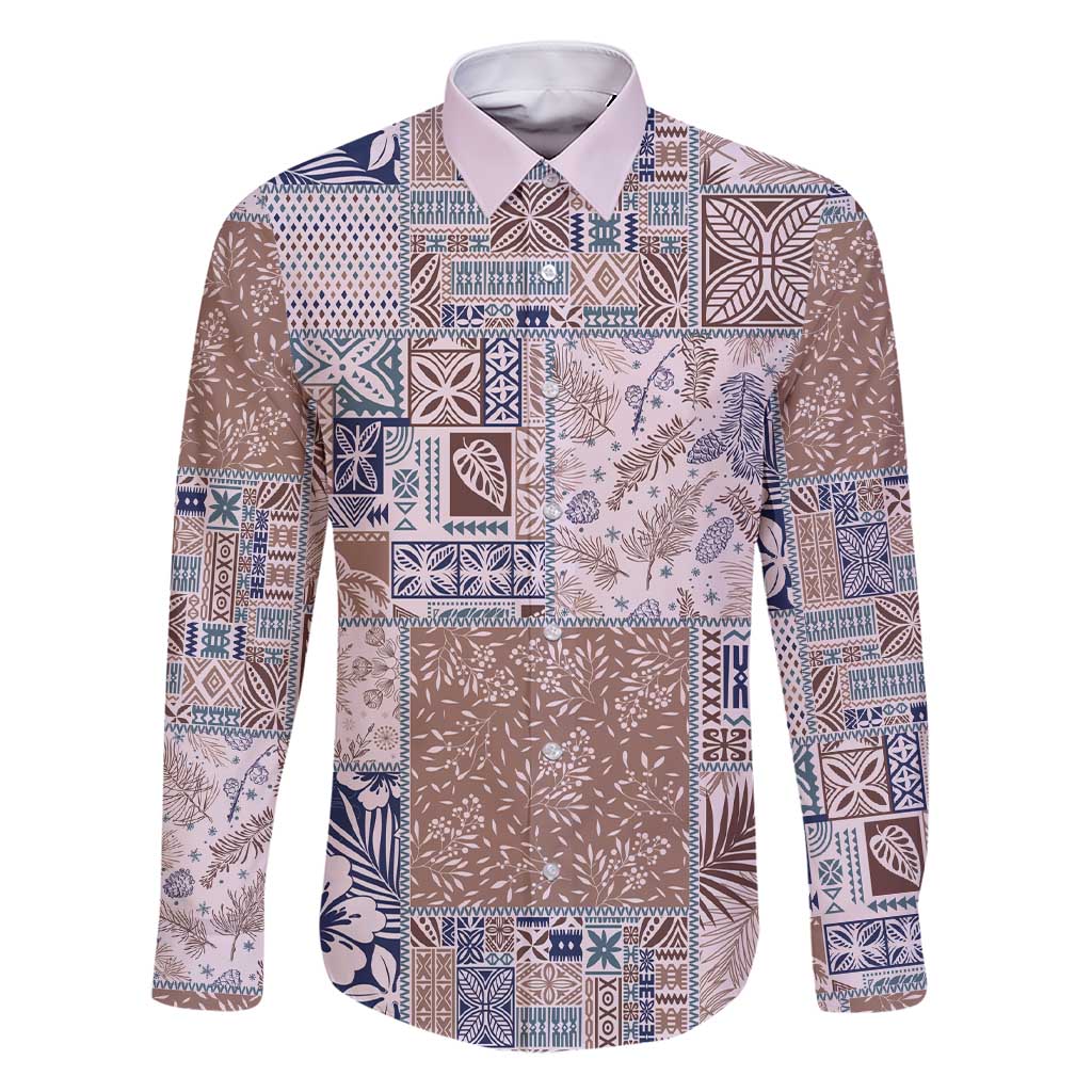 Aloha Hawaii Pastel Christmas Patchwork Family Matching Short Sleeve Bodycon Dress and Hawaiian Shirt Rustic Style LT7 Dad's Shirt - Long Sleeve Beige - Polynesian Pride