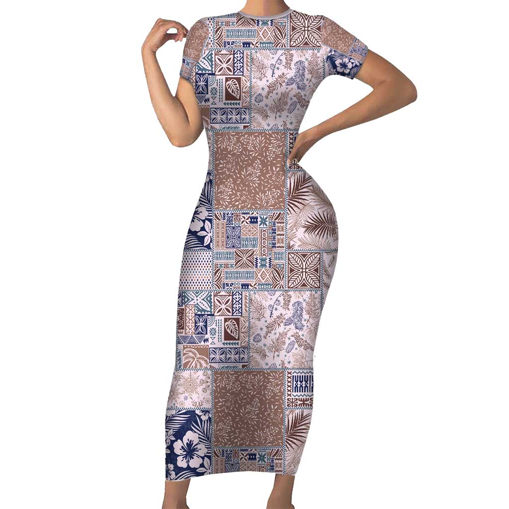 Aloha Hawaii Pastel Christmas Patchwork Family Matching Short Sleeve Bodycon Dress and Hawaiian Shirt Rustic Style LT7 Mom's Dress Beige - Polynesian Pride