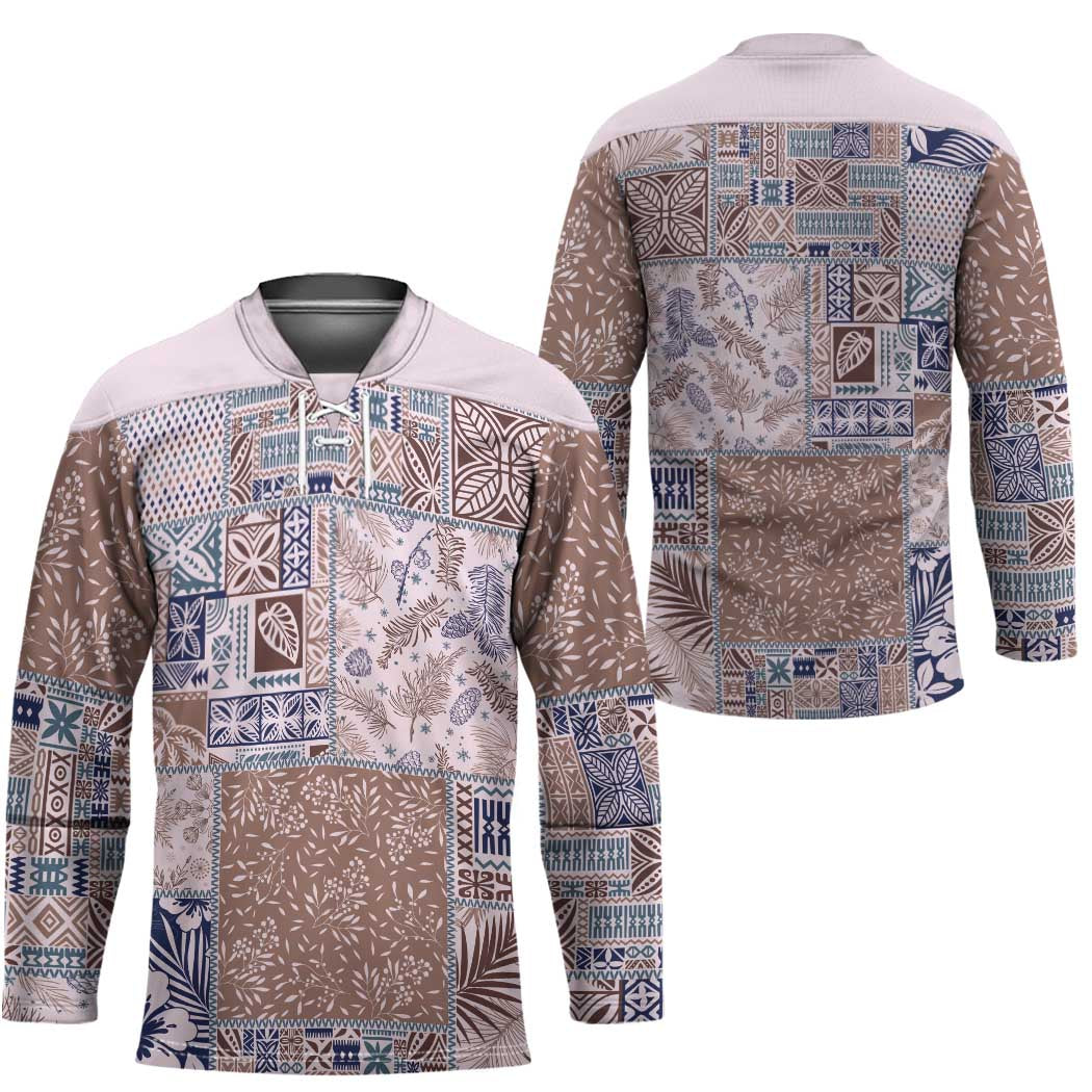 Aloha Hawaii Pastel Christmas Patchwork Hockey Jersey Rustic Style - Polynesian Pride