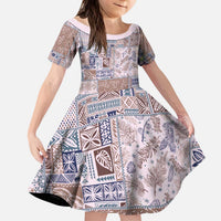 Aloha Hawaii Pastel Christmas Patchwork Kid Short Sleeve Dress Rustic Style LT7 KID Beige - Polynesian Pride