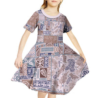 Aloha Hawaii Pastel Christmas Patchwork Kid Short Sleeve Dress Rustic Style LT7 - Polynesian Pride