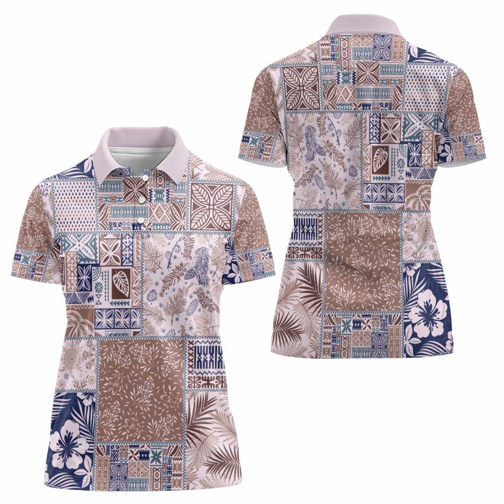 Aloha Hawaii Pastel Christmas Patchwork Women Polo Shirt Rustic Style - Polynesian Pride