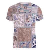 Aloha Hawaii Pastel Christmas Patchwork Women V-Neck T-Shirt Rustic Style LT7 - Polynesian Pride