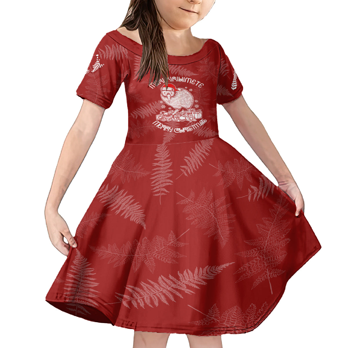New Zealand Christmas Family Matching Summer Maxi Dress and Hawaiian Shirt Silver Fern Mix Kiwi Bird Ver01 LT7 Daughter's Dress Red - Polynesian Pride