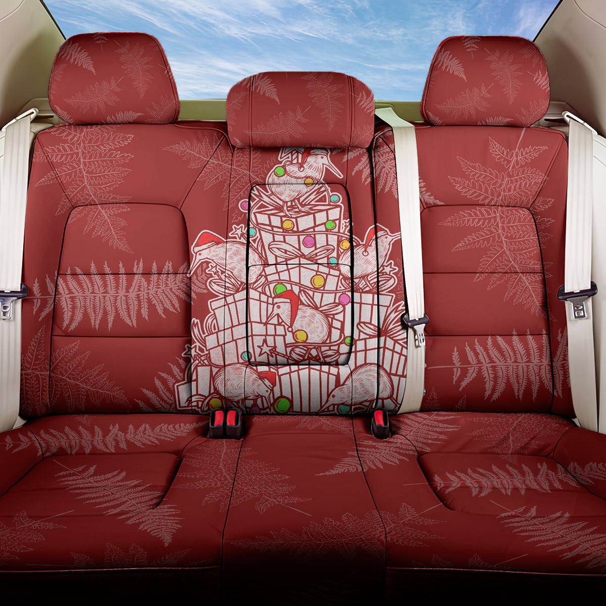 New Zealand Christmas Back Car Seat Cover Silver Fern Mix Kiwi Bird Ver02 LT7 One Size Red - Polynesian Pride