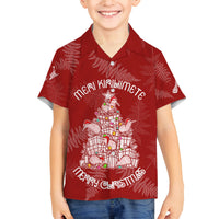 New Zealand Christmas Family Matching Puletasi Dress and Hawaiian Shirt Silver Fern Mix Kiwi Bird Ver02 LT7 Son's Shirt Red - Polynesian Pride